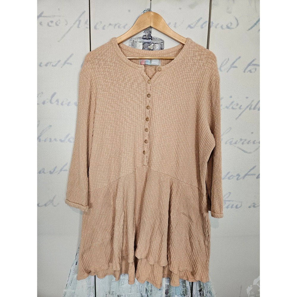 Free People Beach Blossom Button Up Mini Dress Peach Tan OB903478 Womens L
